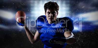 Composite image of portrait of sportsman throwing football