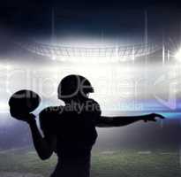 Composite image of silhouette american football player throwing