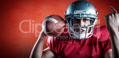 Composite image of portrait of american football player gesturin Composite image of portrait of american football player gesturin