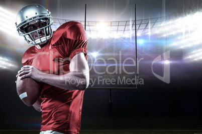 Composite image of american football player in red jersey throwi