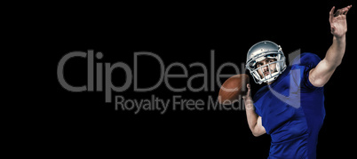 Composite image of american football player looking away while t
