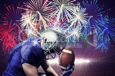 Composite image of upset american football player with ball