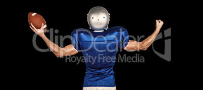 Composite image of american football player flexing muscles whil