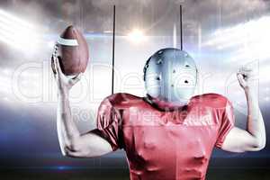 Composite image of rear view of american football player cheerin