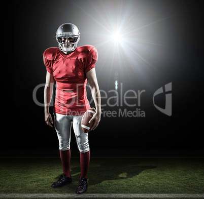 Composite image of portrait of sportsman with american football