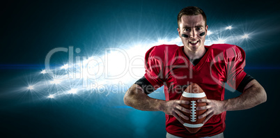 Composite image of american football player about to throw the b