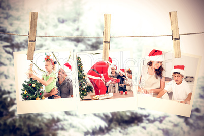 Composite image of cute little girl decorating the christmas tre