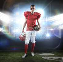 Composite image of a serious american football player taking his