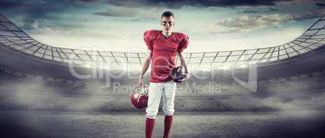 Composite image of a serious american football player taking his