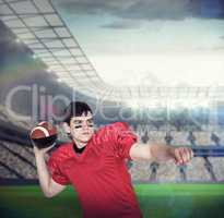 Composite image of american football player throwing a ball