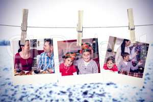 Composite image of photos hanging on a line