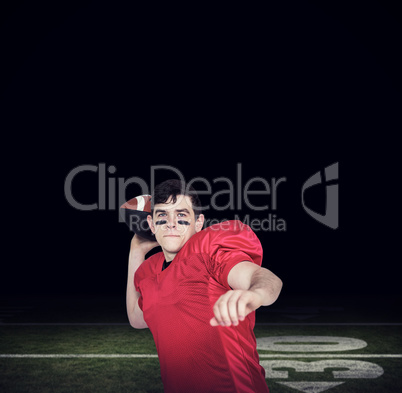 Composite image of american football player throwing a ball