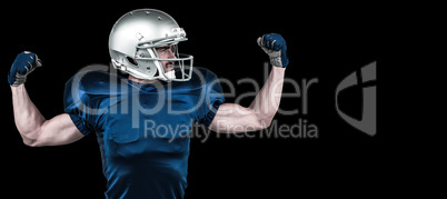 Composite image of american football player flexing muscles