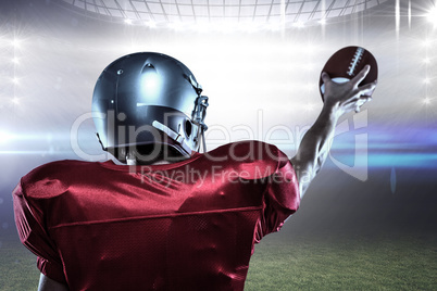 Composite image of rear view of american football player in red