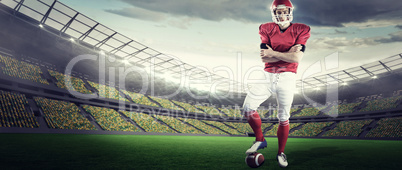 Composite image of portrait of american football player with arm