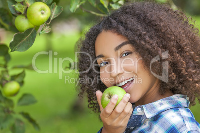 Mixed Race African American Girl Teenager Eating Apple