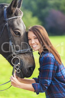 Beautiful Asian Eurasian Girl With Her Horse