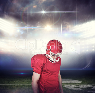 Composite image of unsmiling american football player looking do