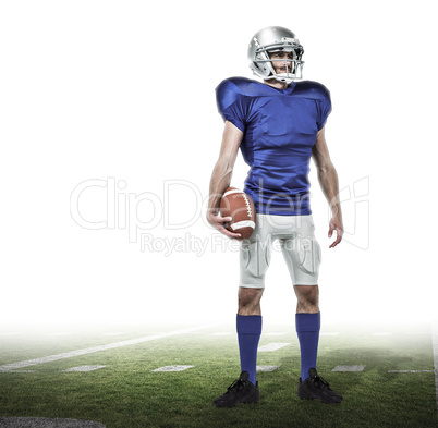 Composite image of full length of confident sport man to holding