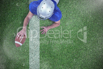 Composite image of rear view of american football player lying i