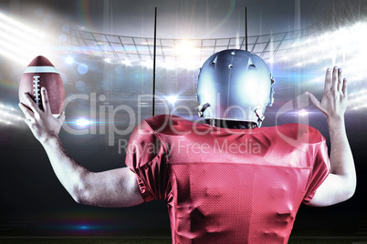 Composite image of rear view of american football player gesturi