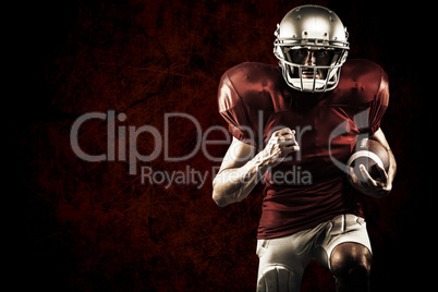 Composite image of american football player in red jersey runnin