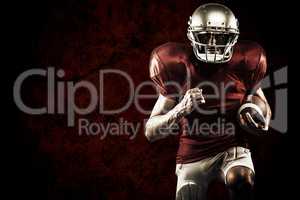 Composite image of american football player in red jersey runnin