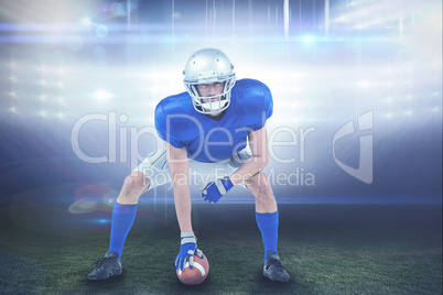 Composite image of alert american football player in attack stan