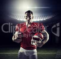 Composite image of american football player looking at camera