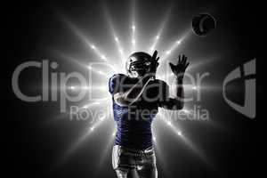 Composite image of american football player catching ball