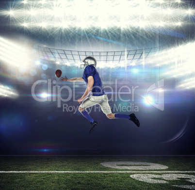 Composite image of american football player trying to catch the