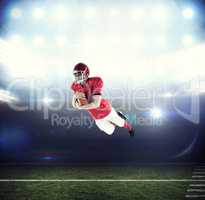 Composite image of american football player scoring a touchdown