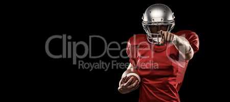 Composite image of portrait sports player in red jersey pointing