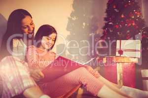 Mother and daughter waiting for santa claus
