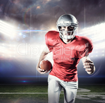 Composite image of portrait of sportsman running while playing a