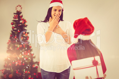 Daughter surprising her mother with christmas gift