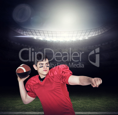 Composite image of american football player throwing a ball