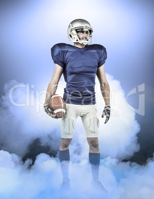 Composite image of american football player looking away while h