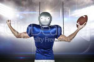 Composite image of american football player flexing muscles whil