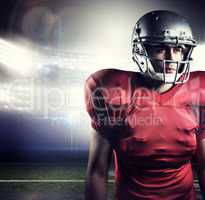 Composite image of american football player looking away