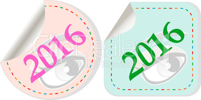 Happy new year 2016 - vector icon with shadow on a grey button