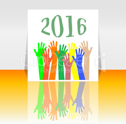 2016 and people hands set symbol. The inscription 2016 in oriental style on abstract background