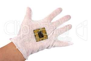 Electronic collection - Computer processor in male hand isolated