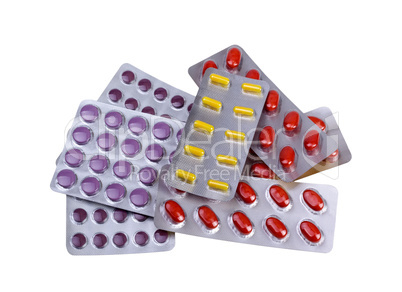 Medicine pills and capsules packed in blisters