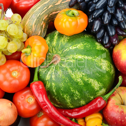 Collection fruit and vegetables background