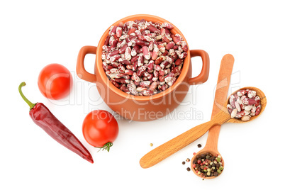 beans in a ceramic pot isolated on white background