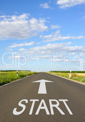 Start - street with arrow and text