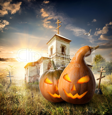 Pumpkins on churchyard