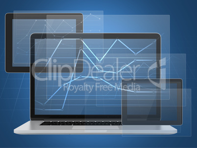 Digital illustration of a computer screen with abstract growth charts