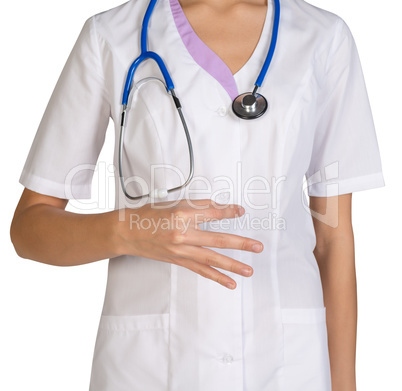 Woman doctor. It is holding in his hand an imaginary DNA molecule